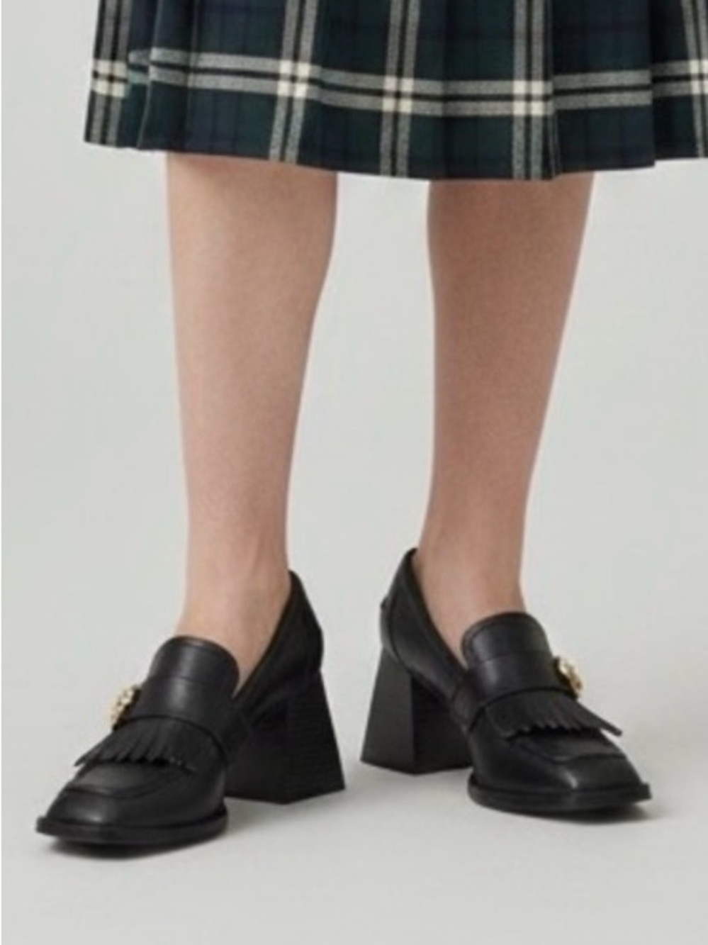 Sam Edelman Quinly Black Leather Kiltie Fringe Block Heel Loafers  - 9